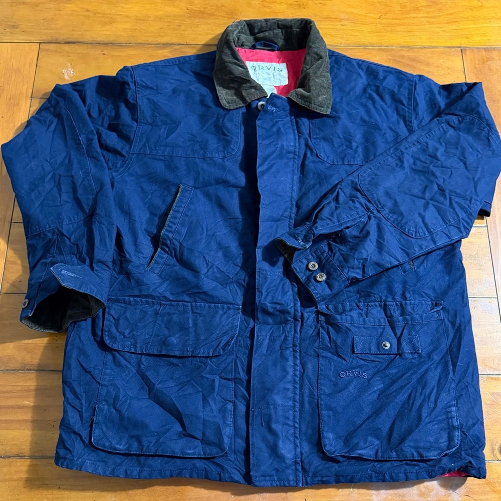Orvis Men's Large Tan Cotton Canvas Coat Chore Barn Jacket Lined Full Zip XL